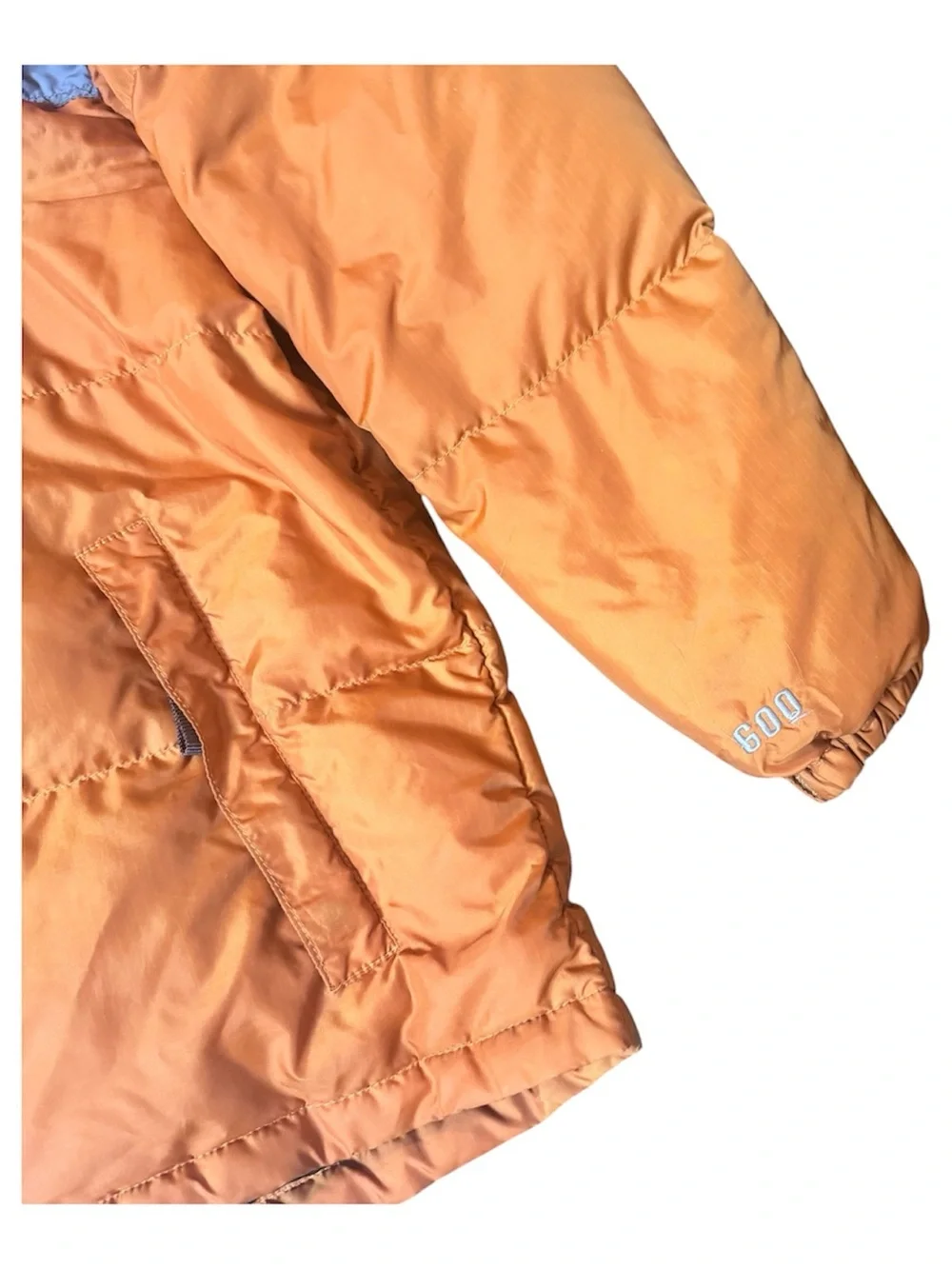 The North Face 600 boys youth puffer parka down zip orange gray jacket size L